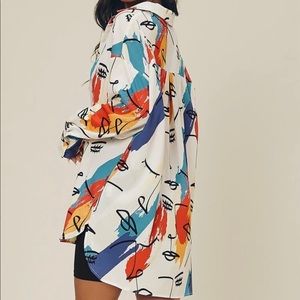 SHEIN Multicolored Sketch Face Line Art Oversized Shirt